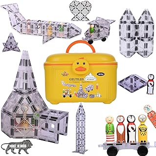 GELTILES MagneticTiles Transparent Tiles Everest 45 Pcs Set Includes 5 Colourful Dolls 